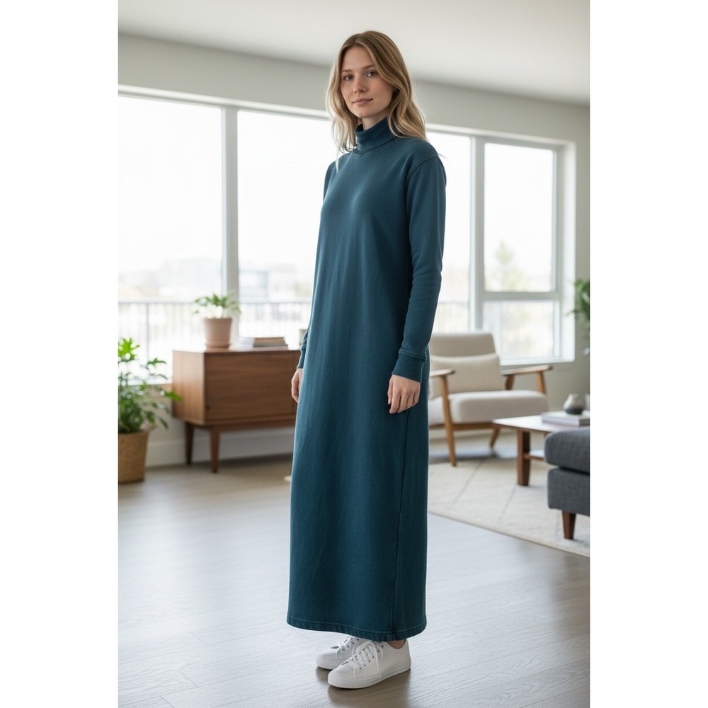 VTG Bowman NY Turtleneck Maxi M Sweatshirt Dress Lagenlook Trad Wife minimalist